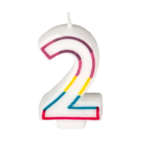 Colorful Birthday Candle Number 2 Rainbow Border Cake Toppers