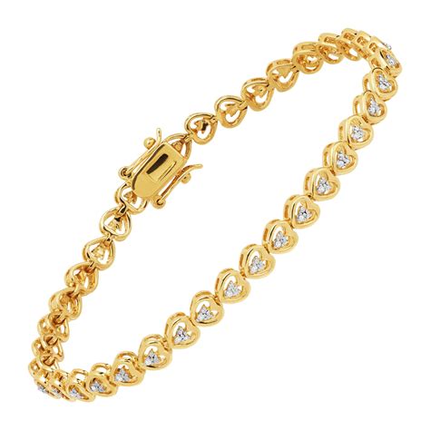 Finecraft 110 Ct Diamond Heart Tennis Bracelet In 14kt Gold Plated