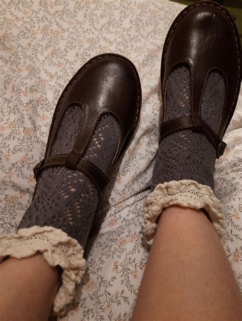 Fairy Academia Frill Socks Brown Mary Janes Vintage Socks Plaid