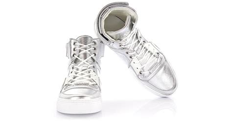 Gucci Sneakers High Leather Silver In Metallic Lyst