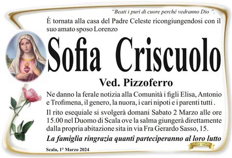 Il Vescovado Scala Piange La Scomparsa Della Signora Sofia Criscuolo