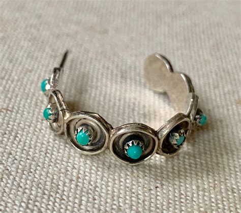 Zuni Turquoise Hoop Earrings Vintage Southwest Native American Petit