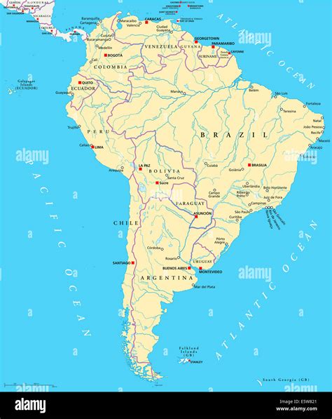 South America Political Map With Single States Capitals Important