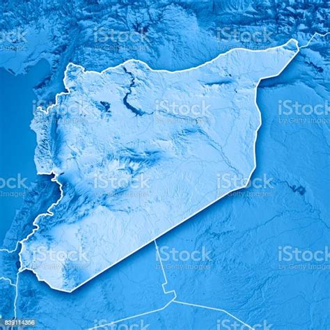Photo Libre De Droit De Carte Topographique De La Syrie Pays Rendu 3d Bleu Frontière Banque D