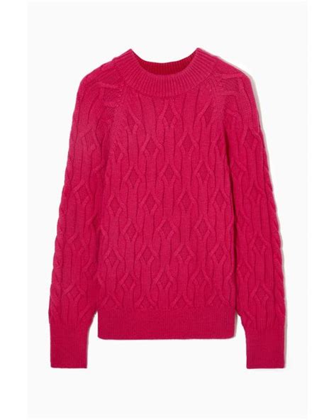 Cos Cable Knit Wool Blend Sweater In Pink Lyst Uk