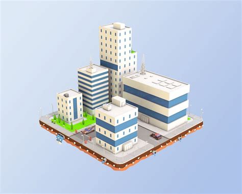 3d Model Low Poly City Block Factory Buildings Vr Ar Low Poly