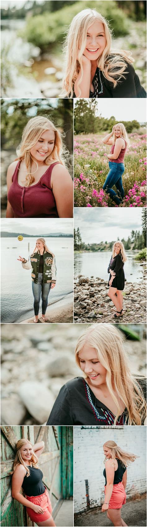 Beautiful Blonde Haired Summer Senior By The River Near Flowers And