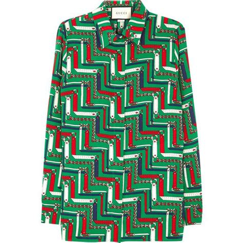 Gucci Green Chain Print Silk Shirt Size 8 1075 Liked On Polyvore