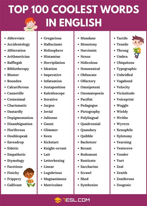 Cool Words 200 Awesome And Cool Sounding Words In English 7esl