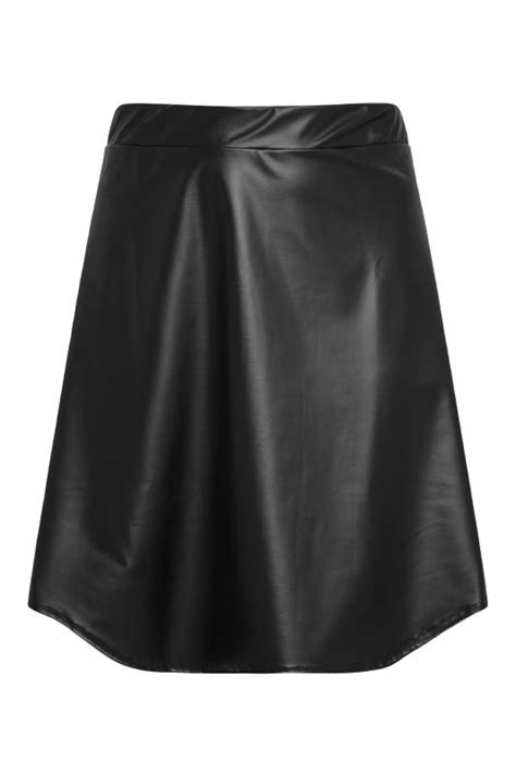 Plus Size Yours London Black Leather Look Skater Skirt Yours Clothing
