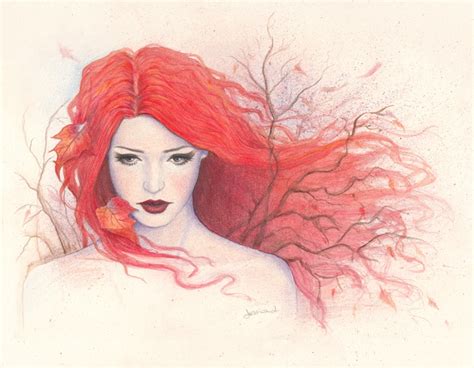 Pencil Girl Painting Drawing Autumn Red Hair Art Wallpaper