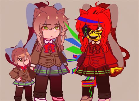 Monika Her Chibi And Her Jumpscare Form In One Room Rddlc