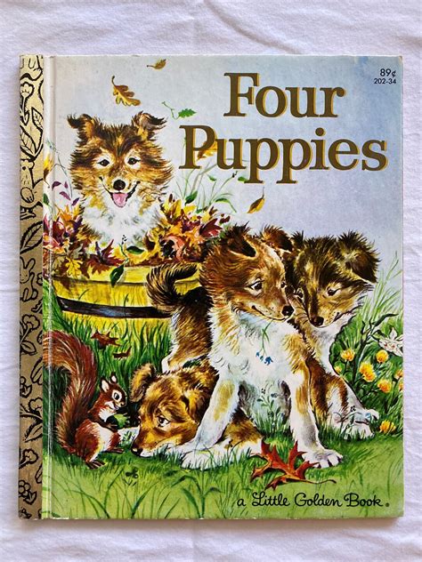 Vintage A Little Golden Book Four Puppies Etsy