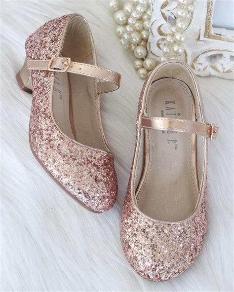 Through their online store, blondie makes shopping chic clothing for every body type convenient and affordable, without sacrificing great style. ROSE GOLD Rock Glitter Maryjane Heels | Girls wedding shoes, Flower girl shoes, Princess shoes