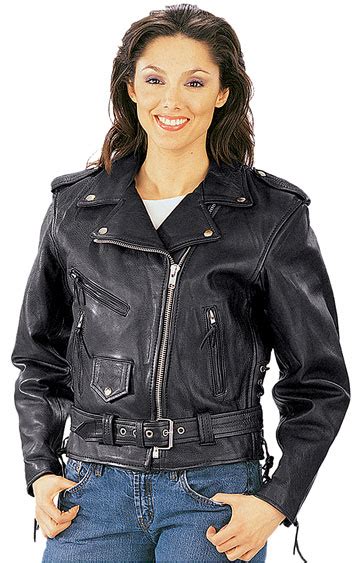 C11 Womens Classic Motorcycle Leather Jacket With Side Laces