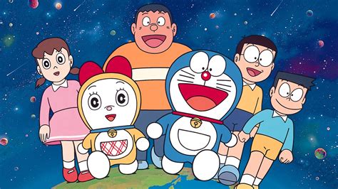 Doraemon And Friends With Background Of Planets And Stars Hd Doraemon Wallpapers Hd Wallpapers