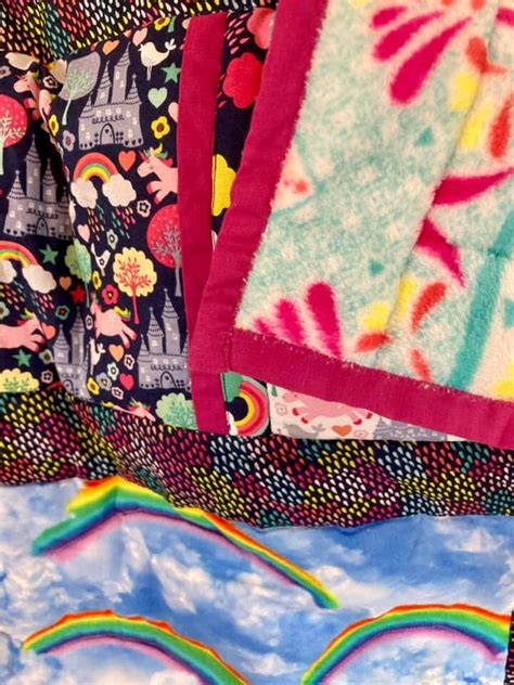 patchwork quilt with rainbows unicorns and castles unicorn etsy uk