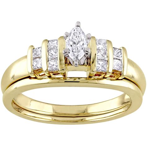 Diamore 14k Yellow Gold 12 Ctw Marquise And Princess Cut Diamond