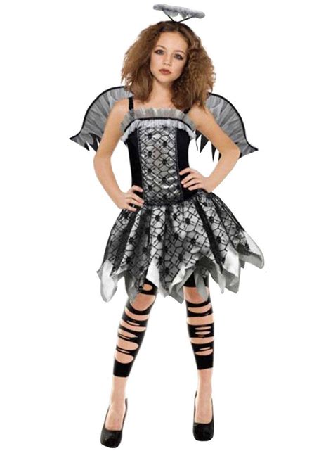 Girls Black And Silver Fallen Angel Halloween Costume