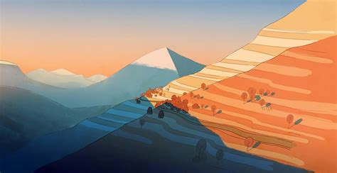 Mountains Sunset Near Time Illustration 5k Wallpaperhd Artist
