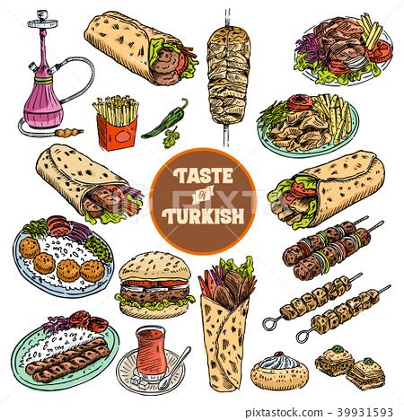 Hand Drawn Turkish Food Vector Illustration Stock Illustration