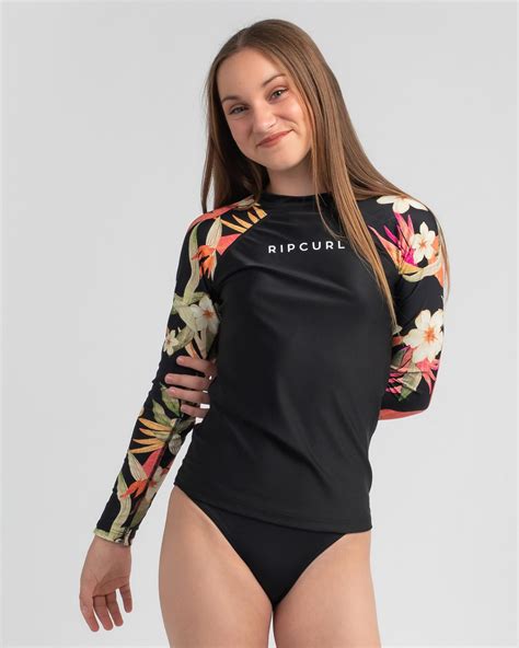 shop rip curl girls northshore long sleeve rash vest in black fast shipping and easy returns