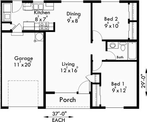 Next is the tiny house design's two bedroom house design (with lots more designs on that page) Ranch Duplex House Plan Covered Porch 2 Bedroom 1 Bath 1 ...