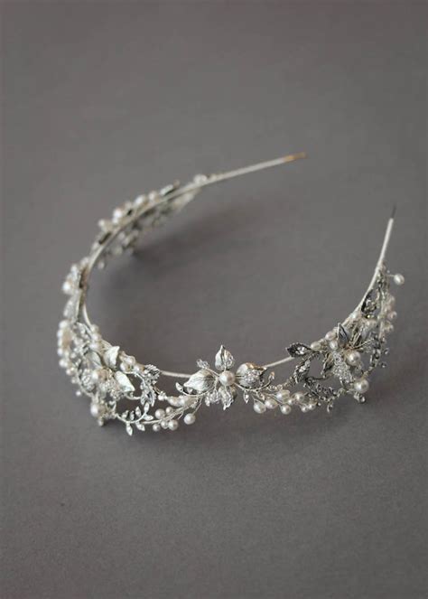 Silver Lining Regal Wedding Crown With Pearls For Bride Ryonna