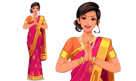 Premium Vector Illustration Of Indian Woman With Traditional Outfit