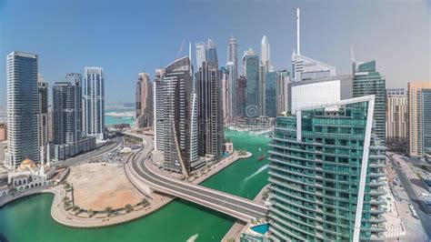 Aerial View Of Dubai Marina Residential And Office Skyscrapers With