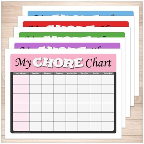 Kids Chore Chart Bundle My Chore Chart Weekly Page In 5 Colors