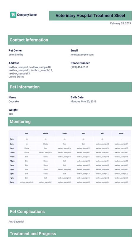 Veterinary Hospital Treatment Sheet Template Pdf Templates Jotform