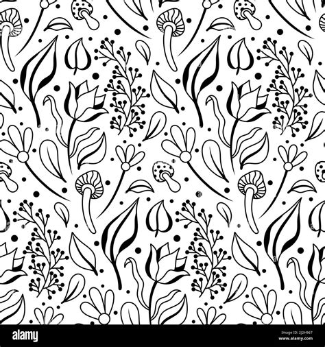 Black And White Floral Vector Seamless Pattern Stock Vector Image And Art