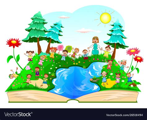 Happy Kids Playing On Nature Royalty Free Vector Image