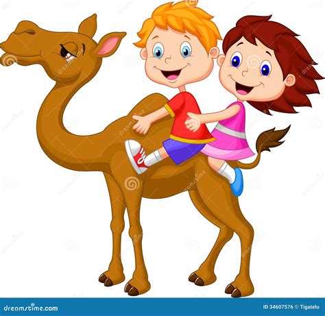 Cartoon Boy And Girl Riding Camel Stock Vector Illustration Of Comic