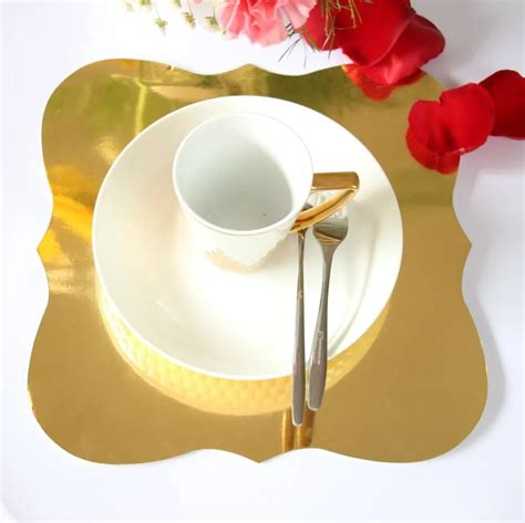 12pcs Gold Baroque Disposable Paper Placemat For Wedding Party Supplies