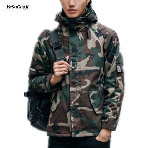Fashion Camouflage Hooded Parkas Coat Men Thickening Warm Cotton Padded