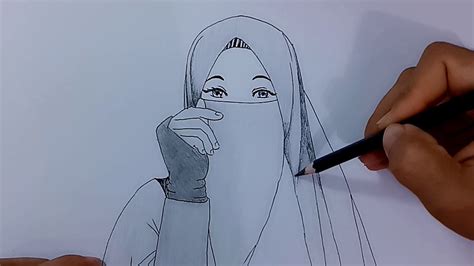 comel cara melukis orang perempuan kartun cara mudah menggambar seketsa anime cewek bercadar