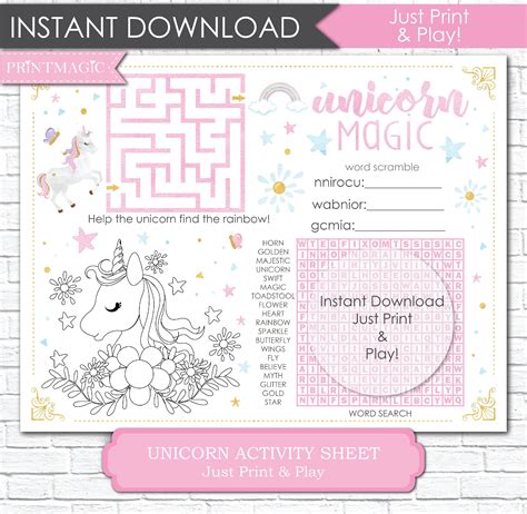 Unicorn Bingo Game Instant Download Printable Unicorn 30 Free Unicorn