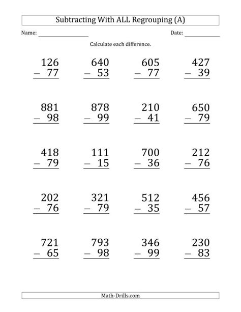 2nd Grade Math Worksheets Subtraction With Borrowing Kidsworksheetfun