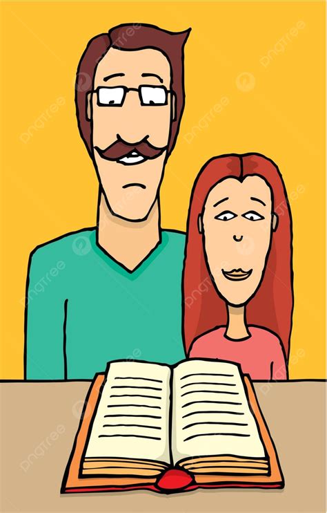 Father And Daughter Reading Page Education Father Vector Page