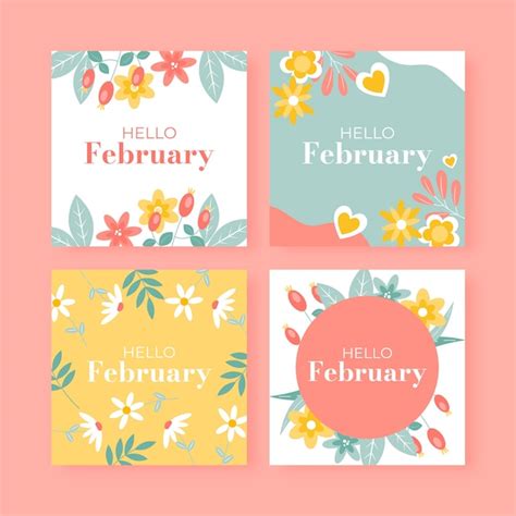 Free Vector Flat Hello February Instagram Posts Collection