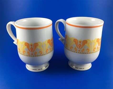 Vintage Royalton China Co Mugs Retro White Orange Yellow Gold Etsy