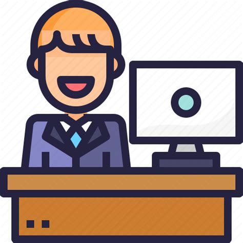Business Man Desk Man Manager Office Service Worker Icon