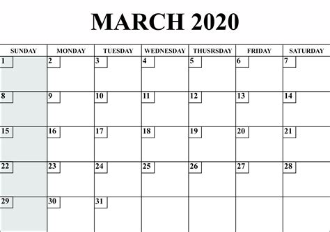 2020 Calendar Blank Printable Calendar