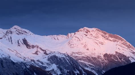 Beautiful Snowy Mountain In Blue Sky Background 4k 5k Hd Nature