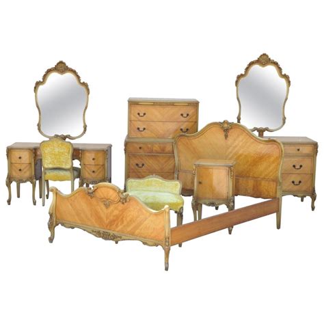 Includes mirror, drawer, cabinet with double doors and open shelves in various sizes. Antique French Louis XV Carved Satinwood 9 Pc Bedroom Set ...