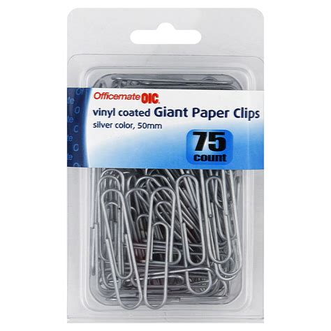 Officemate 97215 Giant Paper Clips Vinyl Coated Silver 75 Pack