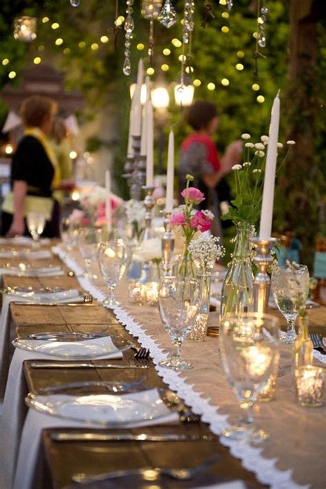 Vintage Rustic Wedding Table Setting With Candles Vintage Wedding