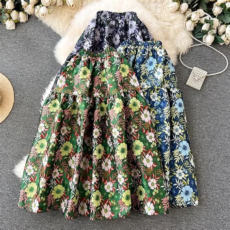 TIGENA Aesthetic Floral Embroidery Midi Long Skirt For Women Autumn